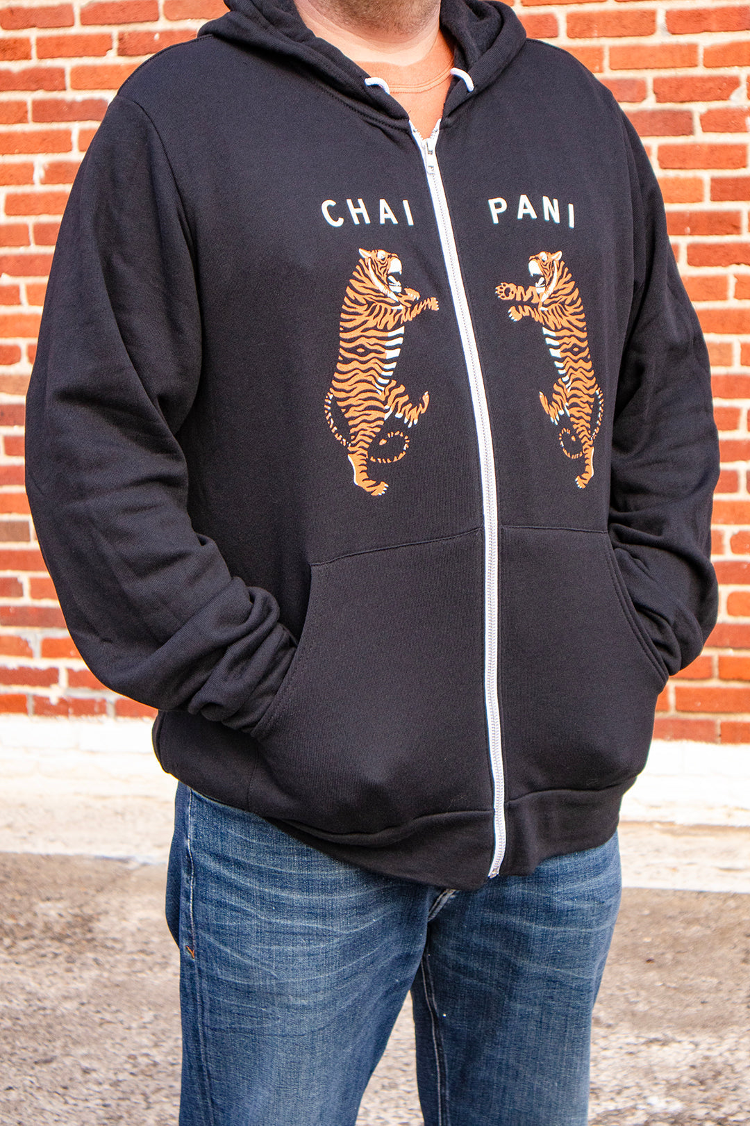 Chai Pani Tiger Zip Hoodie in Black